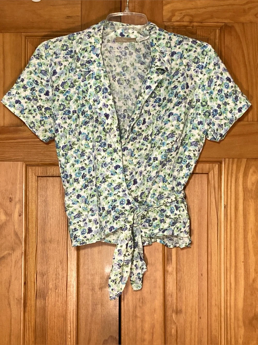 NWOT Liz Claiborne Vintage 80s Top Cropped Tie Waist Blouse White Green Size 10